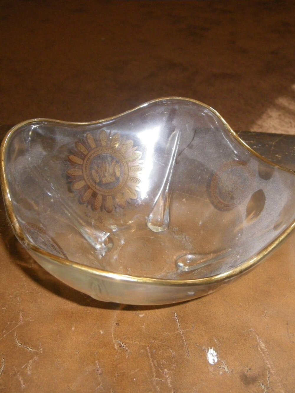 Vintage Small Ornate Glass Candy Nut Bowl w/ Gold Detail
